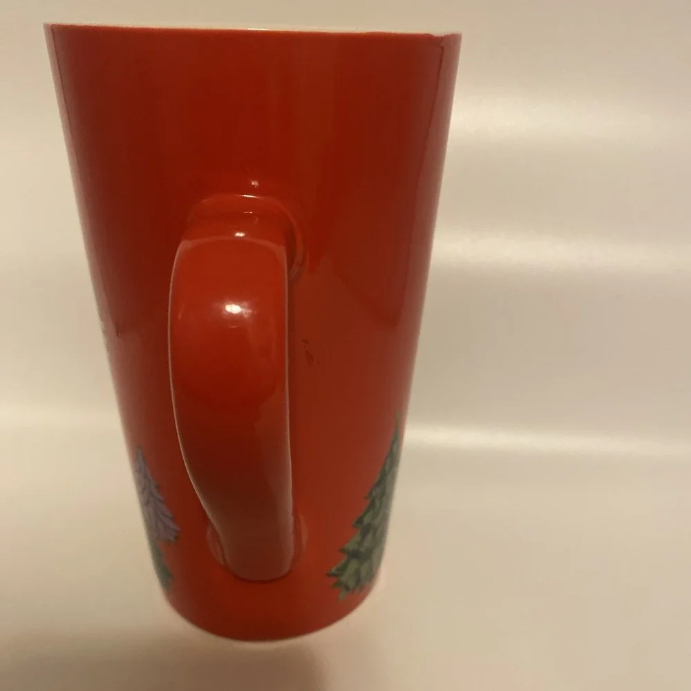 Starbucks Red Tall Ceramic Mug 16oz Christmas Trees New Condition